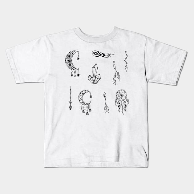 Boho Black and White Sticker Pack 2 Kids T-Shirt by MysticMagpie